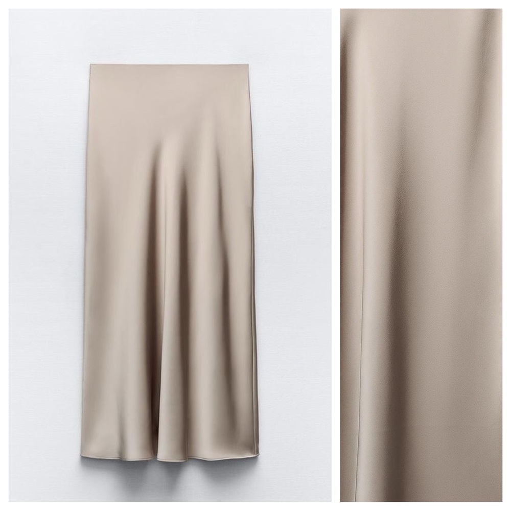 NWT. Zara Taupe Grey Beige Satin Effect Maxi Skirt. Size L. - Picture 4 of 8